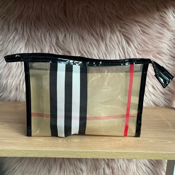 Fashion Make Up Plaid Pouch Vinyl Plastic EUC - Picture 1 of 5